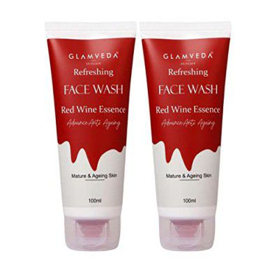 Glamveda Red Wine Advance Anti Ageing Face Wash - Rich in antioxidants, Nourishes skin - Reduces Signs of ageing - No Paraben, SLS - Pack of 2