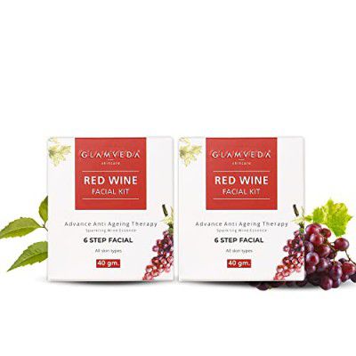 Glamveda Red Wine Advance Anti Ageing Facial kit Pack Of 2 | 6 Steps Facial Kit | 80 gm