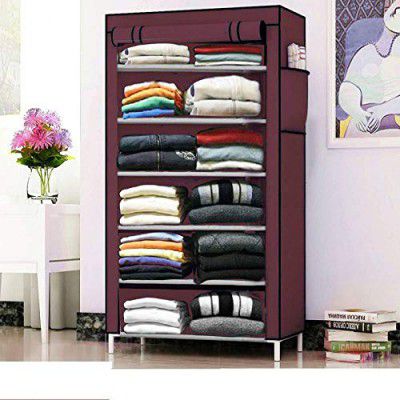 Glancestore Metal Wardrobe Organizer Storage Rack Clothes Cabinet, Bedroom Organiser with 6 Layer