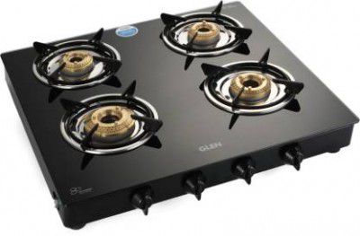 Glen 1040 GT XL HF Brass Burners Black Stainless Steel Manual Gas Stove  