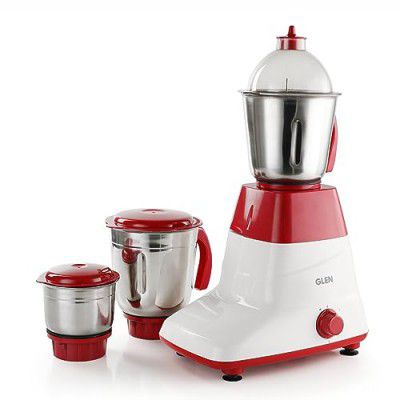 Glen Mixer Grinder 500W with 3 Stainless Steel Liquidiser, Grinder and Chutney Jars - Red (4025LX)