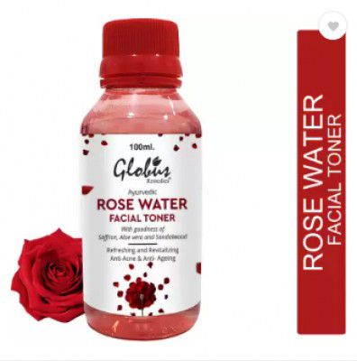 Globus Ayurvedic Rose Water Facial Toner with Goodness of Saffron, AloeVera, Sandalwood Men & Women  (100 ml)