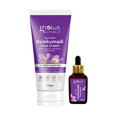 Globus Naturals Kumkumadi Skin Lightening Face Care Combo, Set of 2, Face Cream & Face Serum