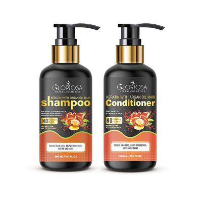 GLORIOSA HERBAL COSMETICS Keratin Argan Oil Hair Shampoo 300 ml & Keratin Argan Oil Hair Conditioner 300ml (Pack of 2)