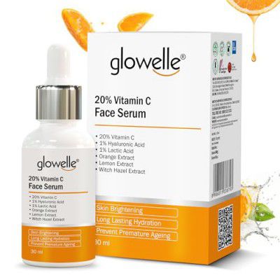 Glowelle 20% Vitamin C Face Serum for Brightening skin, Dark Spots, Dull Skin, Uneven Skin Tone, Boosts - 30ml