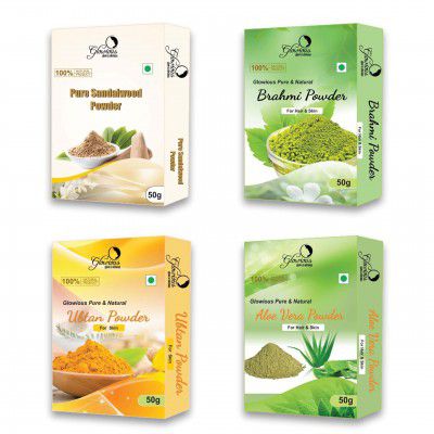 glowious Combo Pack of 4 (Sandalwood, Ubtan, Brahmi & Aloe Vera Powder) 200gms (50gX4)