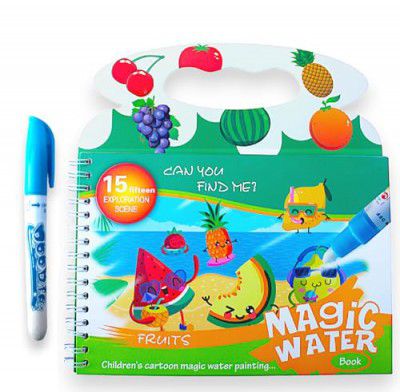 GLUN® Children's Cartoon Water Magic Painting Book with Marker, 15 Different Exploration Scenes, Different Theme Magic Book 