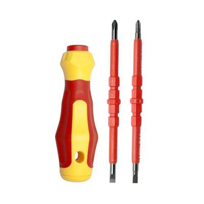 GLUN® Mini Insulated 4 in 1 Screwdriver Set,500V Rated Multipurpose Magnetic Tip Steel Flat Cross Insulated