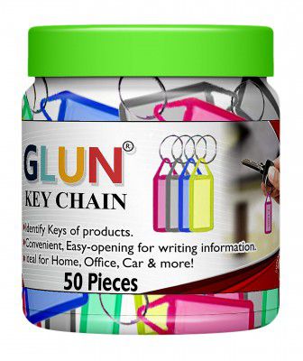 GLUN Pack of 50 Multicolor Keyrings & Keychain with Name Tag Labels Plastic