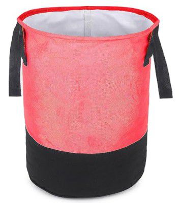 GLUN® Round Shape Foldable Laundry Bag Capacity of 45 Ltr, Non Woven Toys and Cloth Bag, Pink and Black Combination Pack of 1