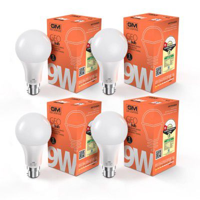 GM GEO 9 Watt LED BULB, 6500K White Cool Day Light Bulb Pack of 4