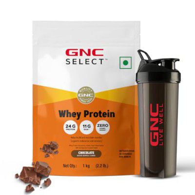 GNC Whey With Free Shaker | 2.2 LBS (1KG) | Chocolate | 24 Gm Protein| Digestive Enzyme For Better Digestion | Faster Muscle Recovery | Boosts Strength & Endurance | Zero Added Sugar | Builds Lean Mus