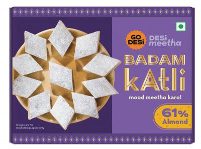 GO DESi Badam Katli 200 grams, Indian Sweets Gift Pack, DESi Meetha, Sweets Indian Mithai, Almond, Holi Gift