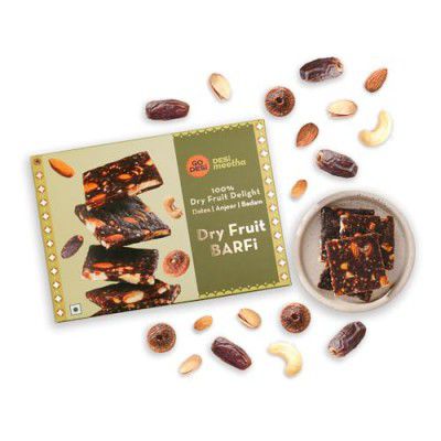 GO DESi Dry Fruits Barfi | 200 grams burfi | Anjeer | Khajoor | Nuts | Sweets Indian Mithai