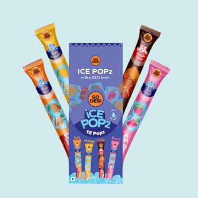 GO DESi ICE Popz: 12-Pack Assorted 4 Flavours Fruit Ice Popsicles | Ice Pops (70ml Each) - Masala Cola, Mango, Very Berry, Tangy Imli Flavors