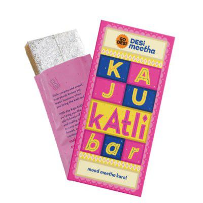 Go DESi Kaju Katli Bar, 2 x 60 g, Cashew Bar, Sweets Indian Mithai Gift, Individually Wrapped, Holi Gift