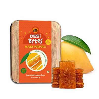 Go Desi Mango Fruit Bars, 40 Bars, Aam Papad, Spicy Fruit Roll-Ups, Assorted Flavor, Individually wrapped, Fruit Candies, Fruit Snacks, No Preservatives, No Artificial Flavour, No Colour