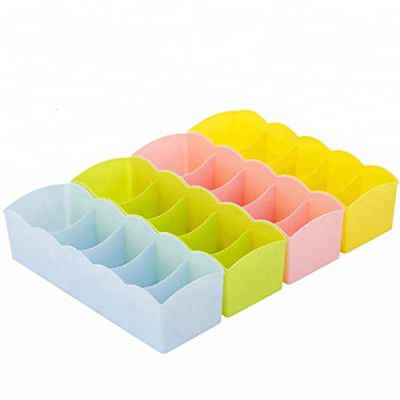 Go Hooked 5-Grid Plastic Storage Box Drawer Organizer, Underwear Innerwear Socks Undergarments Storage Drawer Organiser (Set of 4, Multicolor)