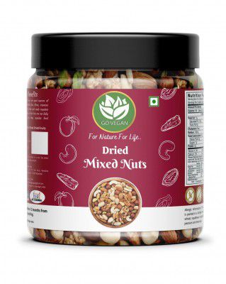 Go Vegan Natural Premium Mix Dry Fruits and Nuts | Mix Dry Fruits 500 gm [Almonds, Pistachios, Cashew, Kishmish, Apricot, Figs, Walnut Black Raisins] [Jar Pack]