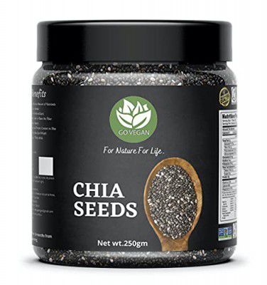 Go Vegan Raw Chia Seeds - 250 Gram Jar Pack | Omega 3 and Fibe Seeds for Weight Management | Rich in Calcium, Protein & Fibre