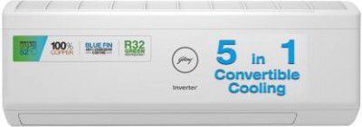 Godrej 5-in-1 Convertible Cooling 2023 Model 1.5 Ton 5 Star Split Inverter i-sense Technology with Blue Fin Anti Corrosive Coating AC - White  (AC 1.5T EI 18IINV5R32 WWA/EI 18IINV5R32 WWR, Copper Cond