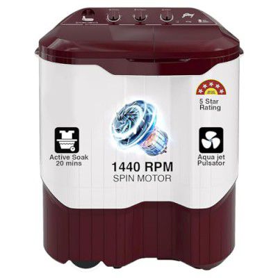 Godrej 9 Kg 5 Star Active Soak Technology Semi-Automatic Top Load Washing Machine (WS EDGEPRO 90 5.0 PPB3 WNRD, Wine Red, With Rain Shower Spin)