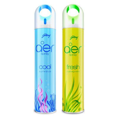 Godrej aer Spray | Room Freshener for Home & Office - Cool Surf Blue & Fresh Lush Green | Pack of 2 (220 ml each) | Long-Lasting Fragrance