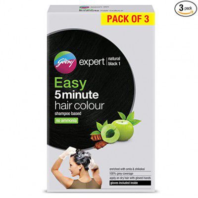 Godrej Expert Easy 5 Minute Shampoo Hair Colour Sachet - Natural Black 75ml (Pack of 3 x 25ml)