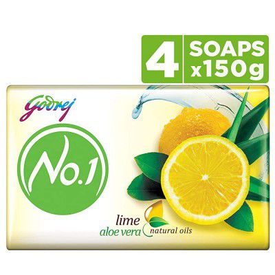 Godrej No.1 Lime & Aloe Vera (150g), Pack of 4 - High TFM (Grade 1 Soap)