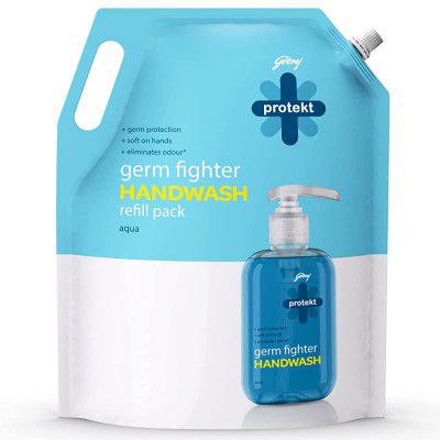 Godrej Protekt Germ Fighter Handwash Refill Pack | Aqua | Germ Protection & Soft on Hands - 1.5 L