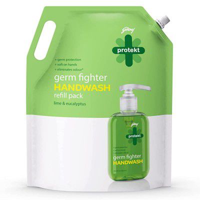 Godrej Protekt Germ Fighter Handwash Refill Pack | Lime & Eucalyptus | Germ Protection & Soft on Hands - 1.5 L