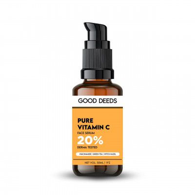 GOOD DEEDS Vitamin C Face Serum With 20% Vitamin C, Niacinamide 5% | For Brightening, Hydration, Anti-Aging & Treating Sun Damage | Men and Women | Beginner Friendly For All Skin Types - 30ml