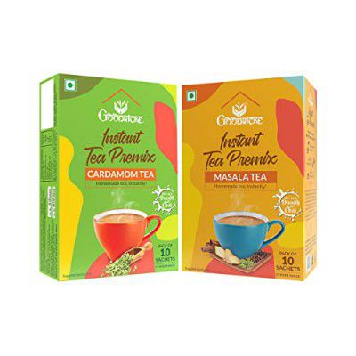 GOODRICKE Instant Tea Premix | Combo Pack Cardamom Tea + Masala Tea - 10 Sachets each | Instant Premix Homemade Tea | Ready in 10 seconds| Irresistible Aroma