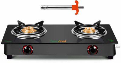 Greenchef Ebony with Lighter, Glass Manual Gas Stove (2 Burners)