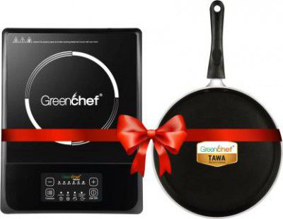 Greenchef Neuro Combo Induction Cooktop 2000W + IB Tawa 250MM Induction Cooktop (Black, Push Button)
