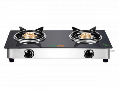 GREENCHEF Popular Glass cook top 2 Burner Gas stove,Stainless Steel Body (Manual Ignition)