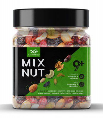 GreenFinity Healthy Dried Nutmix 250 gm (Almond, Cashew, Pistachio, Green and Black Raisin, Walnuts, Dried Cranberries) All Natural Protein Packed Evening Snacks Protein Rich, No Added Sugar, Choleste