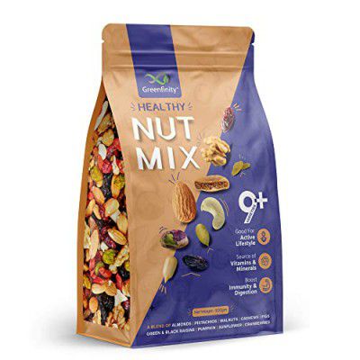 GreenFinity Healthy Nutmix | Mixed Dryfruits | Source of Vitamin and Minerals, 500g.