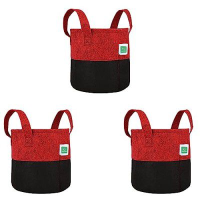 GREENSHEEP Geo Fabric Grow Bags UV Treated Gardening Cotton Pots Terrace Indoor Outdoor Home Balcony Nursery Leafy Vegetable Fruits and Flower (Black & Red Round 400 GSM Size 8x8 Pack of 3)