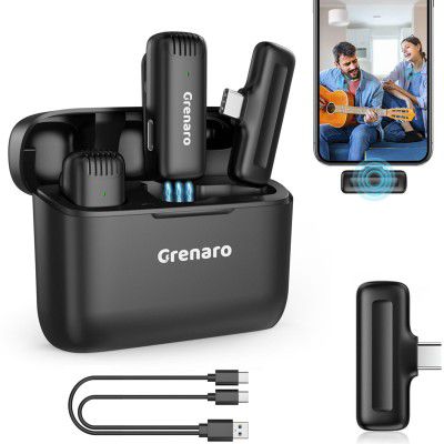 GRENARO J13 Wireless Microphone, Noise Reduction Lapel Mic with Charging Case