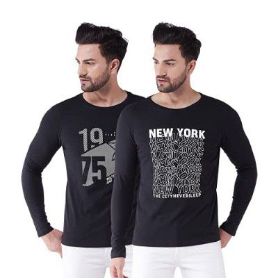 GRITSTONES Printed Full Sleeves Round Neck Tshirt (Pack of 2)