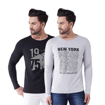 GRITSTONES Printed Full Sleeves Round Neck Tshirt (Pack of 2)