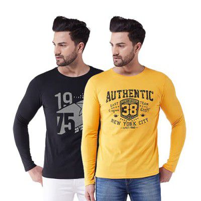 GRITSTONES Printed Full Sleeves Round Neck Tshirt (Pack of 2)