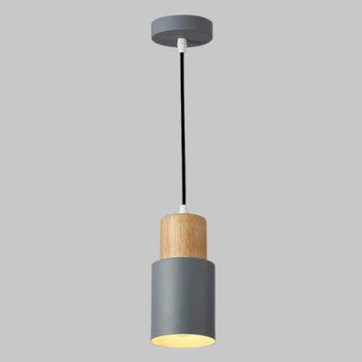 Groeien Cylindrical Color Metal Chandelier Elegance Small Wood Pendant Hanging Light for Kitchen (Gray)