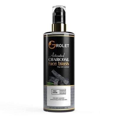 Grolet Charcoal Face Wash Infused with Activated Charcoal Beads Anti Pollution Beauty Scrub for Skin Refining | No Parabens, Sulphate, Silicone, Color