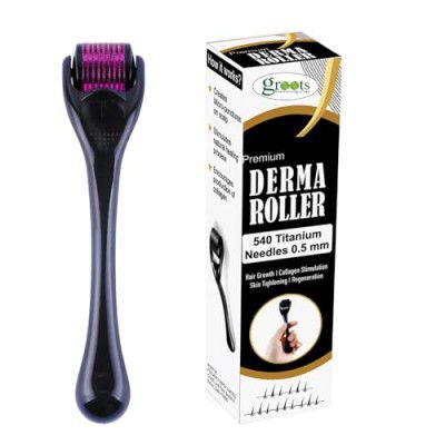 Groots Derma Roller for Men, 0.5mm Microneedling Kit for Hair Regrowth, Scalp Massager, Beard Care, Acne Scars, Skin Care - Includes Derma Pen, Stamp and Disinfectant