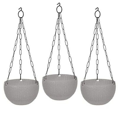 GTB Hanging PLANTERS Round Shape Garden Hanging Flower Port for Home Garden Balcony Pack of 3 (Grey)