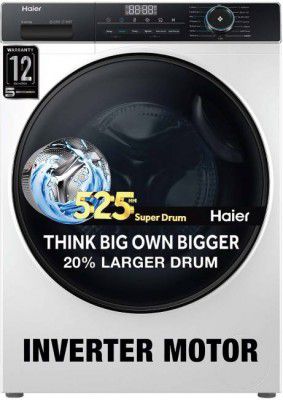 Haier 8 kg 5 Star Super Drum Inverter Washing Machine Automatic Front Load Black, White  (HW80-IM12929C)