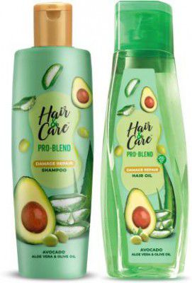 Hair & Care Pro Blend Damage Repair Hair Shampoo+Oil Combo (300ml+300ml) with Avocado, Aloe Vera and Olive Oil