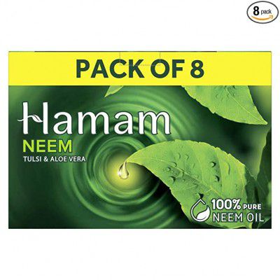 Hamam Neem Tulsi & Aloe Vera Bathing Soap for Body 150 g (Combo Pack of 8) Purifying Soap Bar with Pure Neem Oil and Best of Natural Ingredients